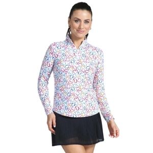 IBKUL Heart ❤️ Print Long Sleeve Mock Neck Zip Top